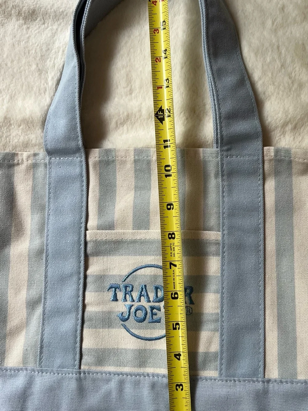 Trader Joe's Striped Canvas Tote Bag in Light Blue and Cream
